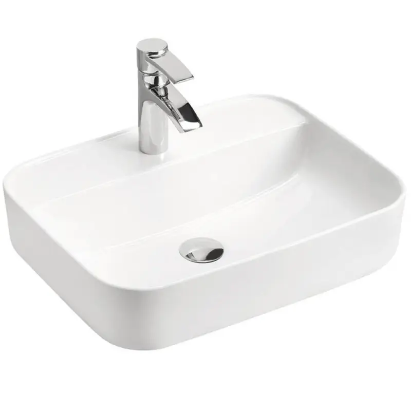 Zertifiziert Keramik Aufsatzbecken 51 cm in weiß, BASIN-56, B/H/T ca. 51/14/40 cm