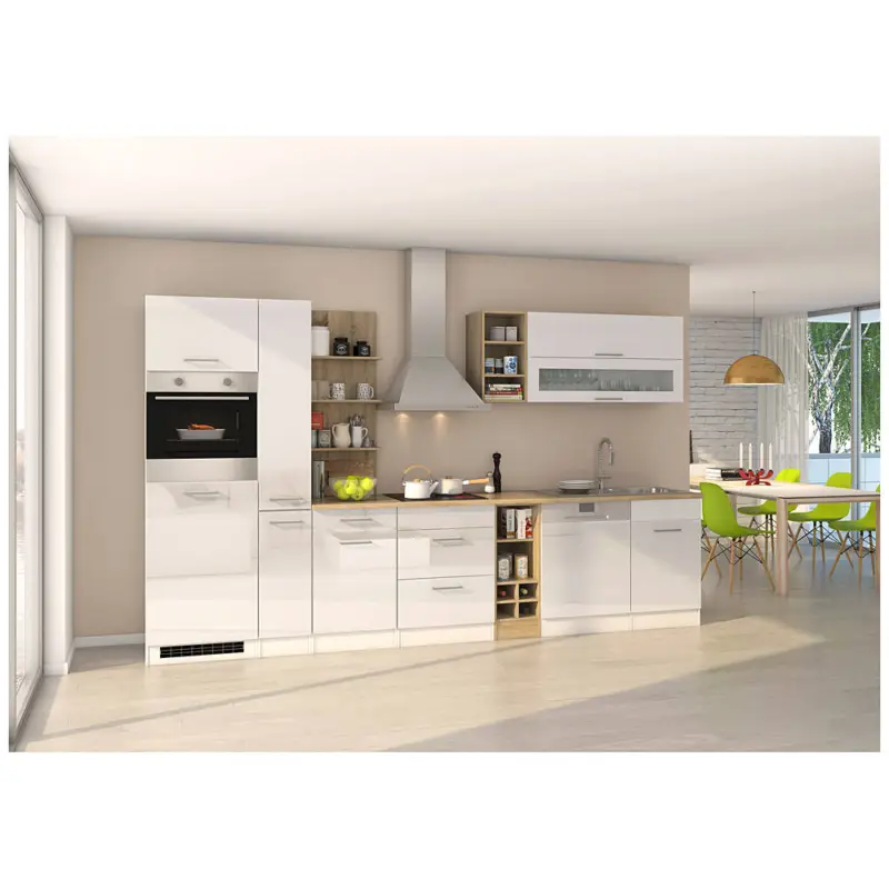 Komplett-Küche 340 cm weiß MARANELLO-03 inkl. E-Geräte, Weiß Hochglanz B x H x T ca. 340 x 200 x 60cm Neu