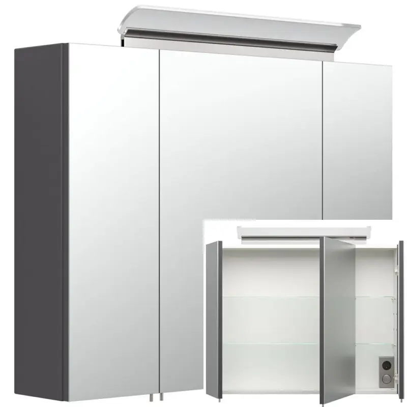 Angebot Spiegelschrank 80cm mit LED-Acryllampe ABUJA-02 in anthrazit Seidenglanz, B/H/T: 80/62/17cm