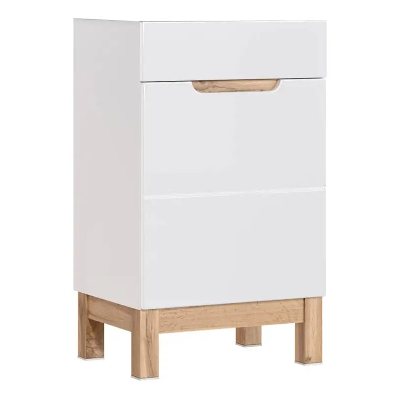 Waschtischunterschrank 50 cm SOLNA-56 Hochglanz weiß mit Wotaneiche, B x H x T ca. 50 x 84 x 39cm Bestseller