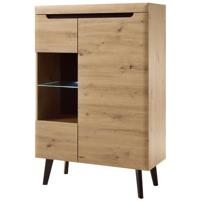 Abverkauf Highboard im skandinavischem Design, LED, TIROL-61 in Eiche Artisan Nachbildung, Absetzung Schwarz B/H/T 90/134/40
