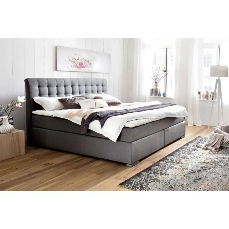 Zertifiziert Boxspringbett 160x200 cm LORETO-114 in Hugo Grau, Härtegrad H3