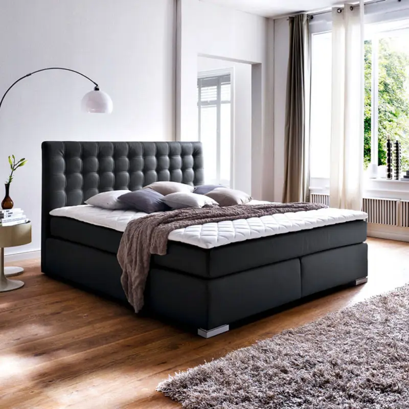 Abverkauf Boxspringbett 160x200 cm LORETO-114 in Schwarz, Härtegrad H2