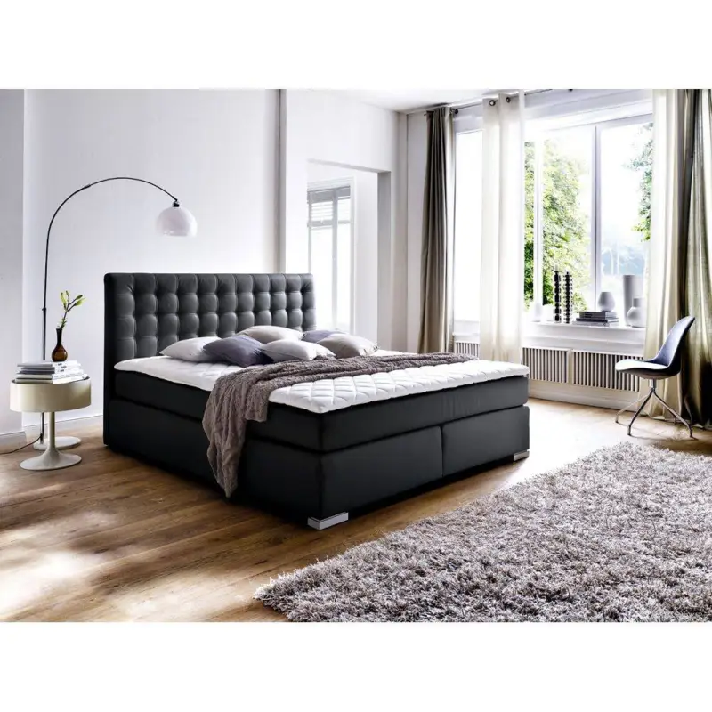 Abverkauf Boxspringbett IMOLA-114 180x200 in Schwarz, Härtegrad H2-H3