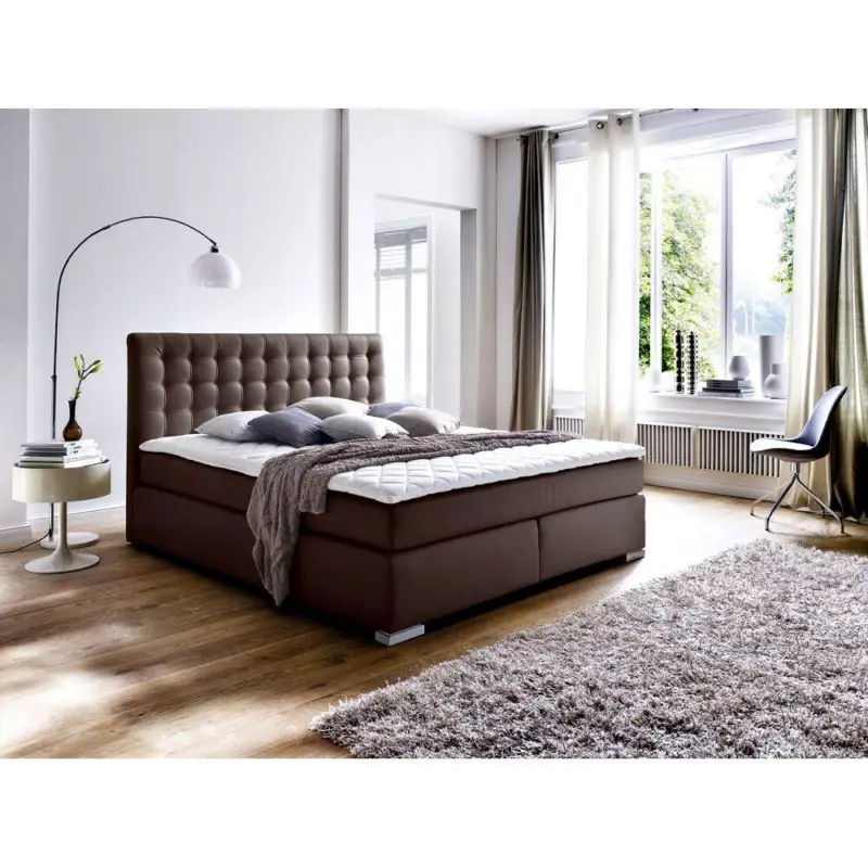 Zertifiziert Boxspringbett IMOLA-114 200x200 in Braun, Härtegrad H2-H3