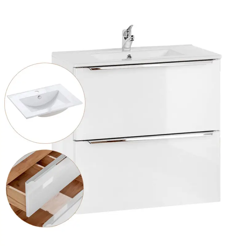 Abverkauf Waschtisch-Unterschrank 60cm mit Keramik-Waschbecken TOSKANA-56 Hochglanz weiß, B/H/T ca. 61/58,5/46 cm