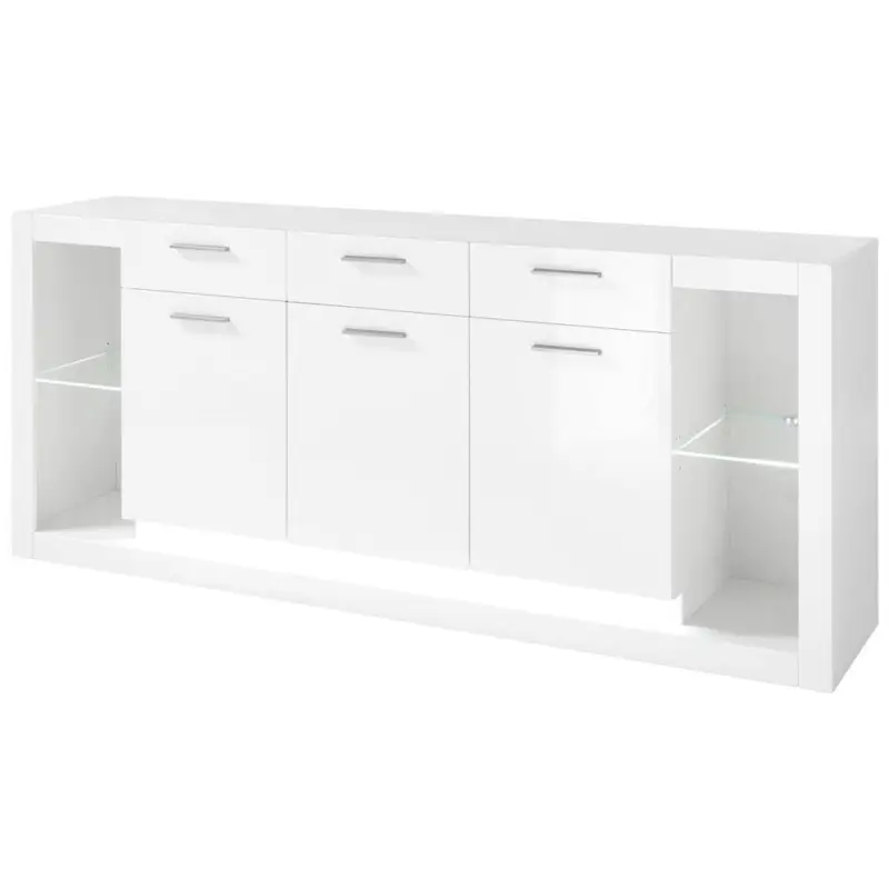 Sideboard in Hochglanz weiß MAILAND-61 inkl. LED-Beleuchtung, B/H/T: 198/83/43cm Top-Seller