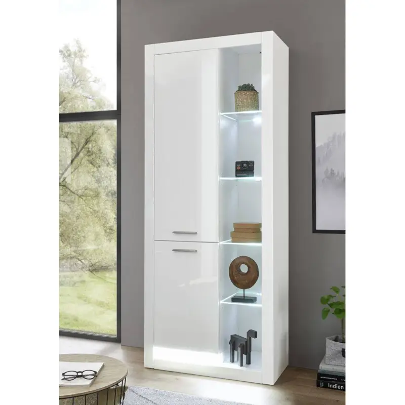 Jetzt Bestellen Vitrinenschrank in Hochglanz weiß MAILAND-61 inkl. LED-Beleuchtung, B/H/T: 80/195/37cm