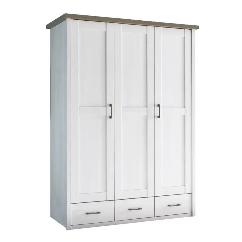 Kleiderschrank LUND-78, Landhaus Design, in Pinie weiß Nb./Trüffel Eiche Nb., B/H/T: ca. 148/201/62 cm Sichere Zahlung