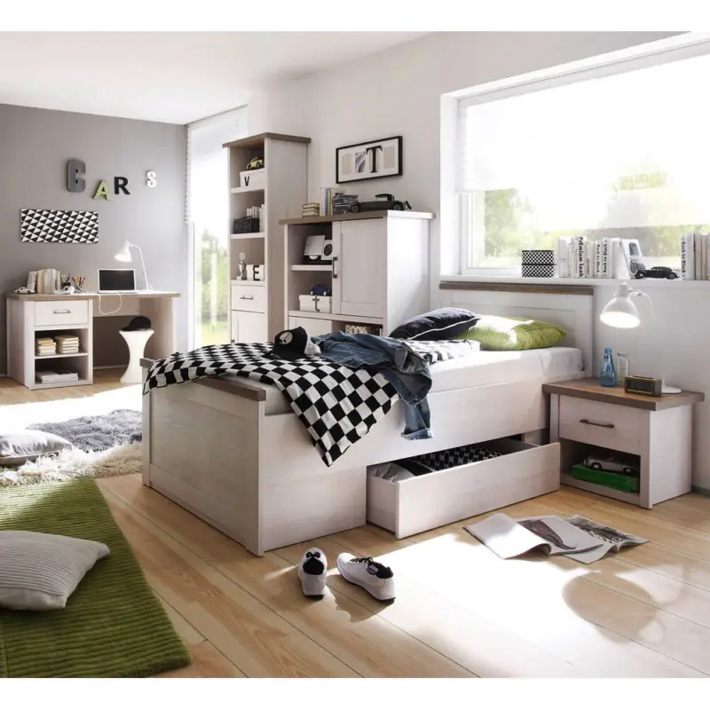 Wochenendangebot Jugendzimmer Kombination im Landhaus Design LUND-78 in Pinie weiß Nb./Trüffel Eiche Nb.