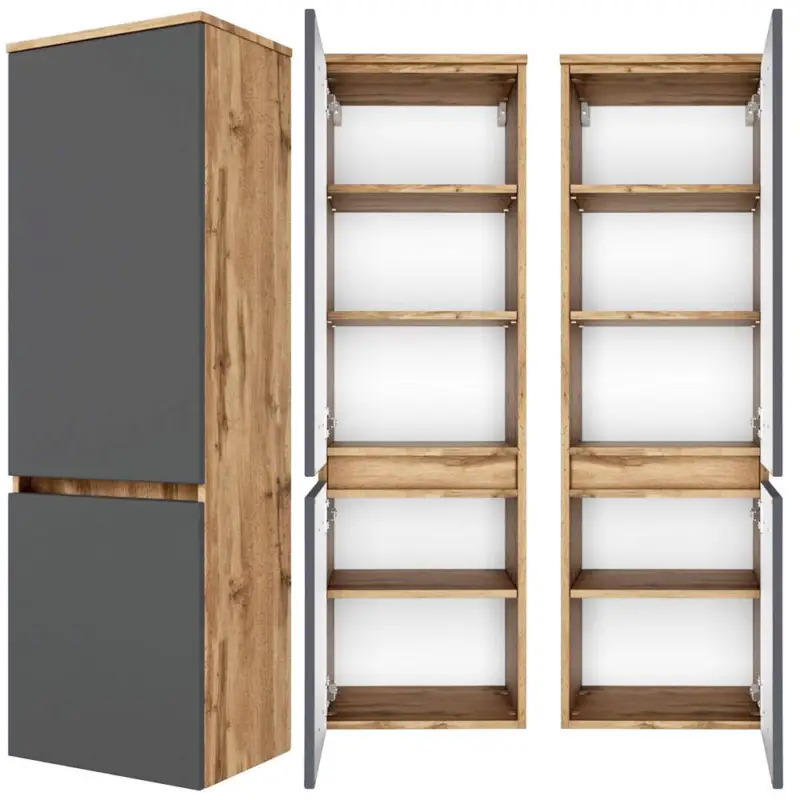 Midischrank 40 cm Badezimmer LAURIA-03 in Wotaneiche Nb. mit matt grau, BxHxT: ca. 40x130x35 cm Markenprodukt