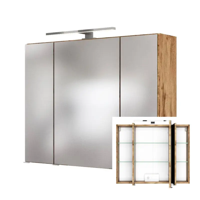 3D Spiegelschrank 80 cm in Wotaneiche Nb. LAURIA-03 inkl. LED Beleuchtung, BxHxT: ca. 80x64x20 cm Begrenztes Angebot
