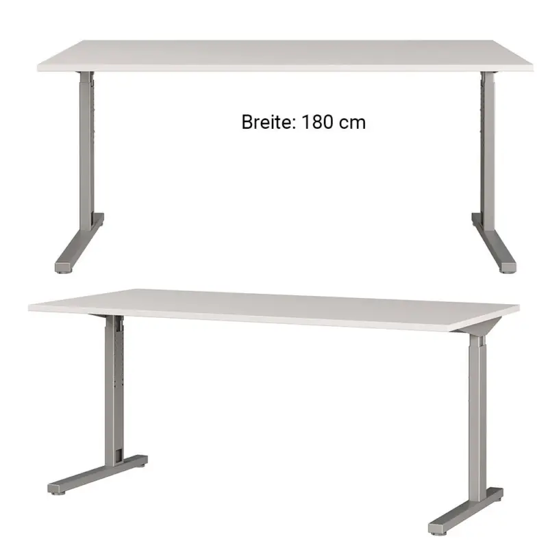 Zertifiziert Schreibtisch 180 cm höhenverstellbar PRATO-01 in grau, B/H/T: ca. 180/80/80 cm