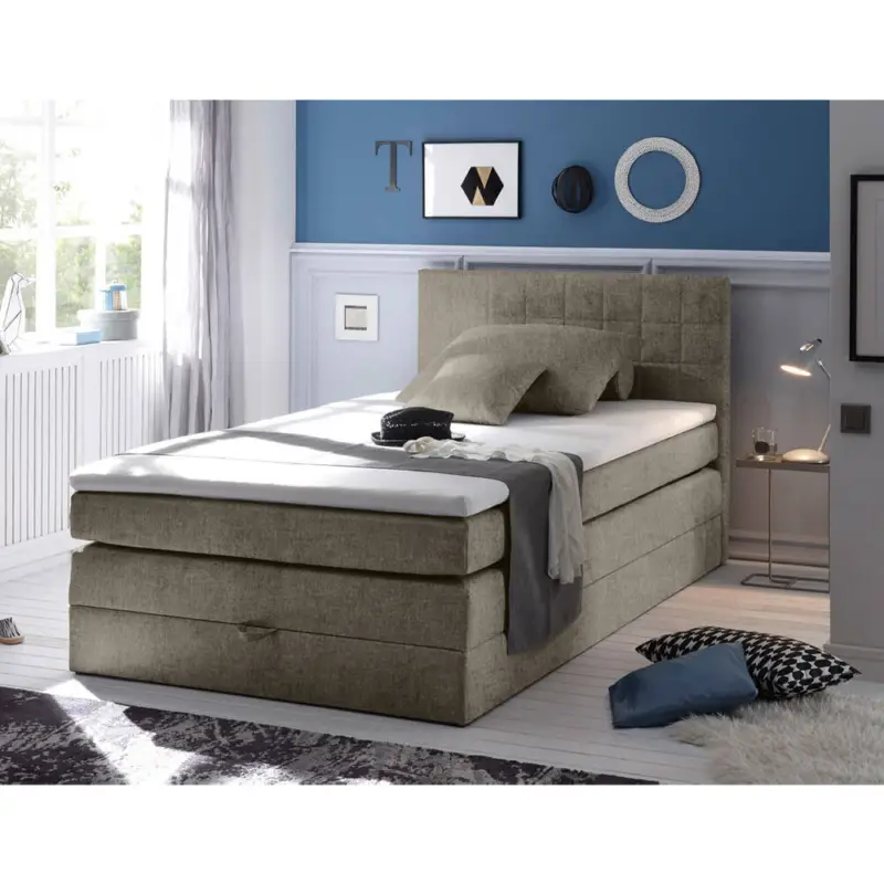 Boxspringbett 120x200 cm Jugendbett mit Bettkasten Husum-09 Hotelbett in Schlamm Neue Ware