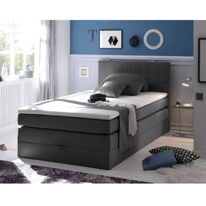 Zertifiziert Boxspringbett 120x200 cm Jugendbett mit Bettkasten Husum-09 Hotelbett in Savanna Anthrazit