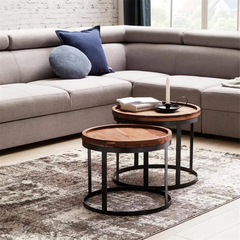 2er Set Beistelltische Massivholz Wohnzimmertisch Landhausstil Anstelltisch Metallgestell Naturholz B/H/T ca. 53/45/53cm Solange Der Vorrat Reicht