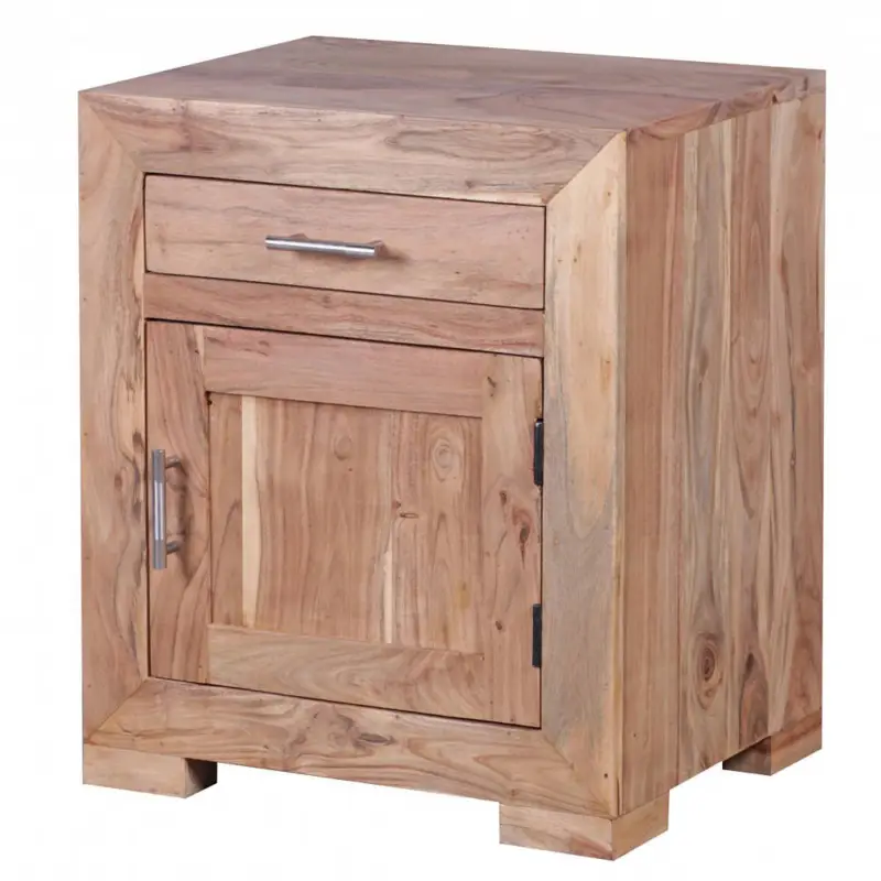 Kracherpreis Nachttisch Massivholz Akazie Design Nachtkommode 60 cm mit Schublade und Tür Nachtschrank für Boxspringbett B/H/T ca. 50/60/40cm