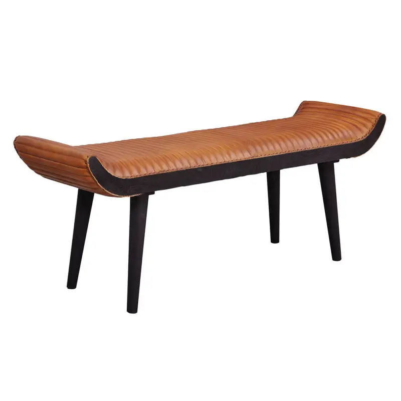 Must-Have Sitzbank Echtleder / Massivholz Bank Braun Modern B/H/T ca. 125/51/38cm