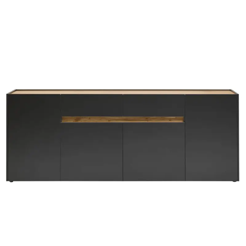 Meistverkauft Esszimmer Sideboard CRISP-61 in anthrazit mit Absetzungen in Wotan Eiche Nb., B/H/T: ca. 220/87/40 cm
