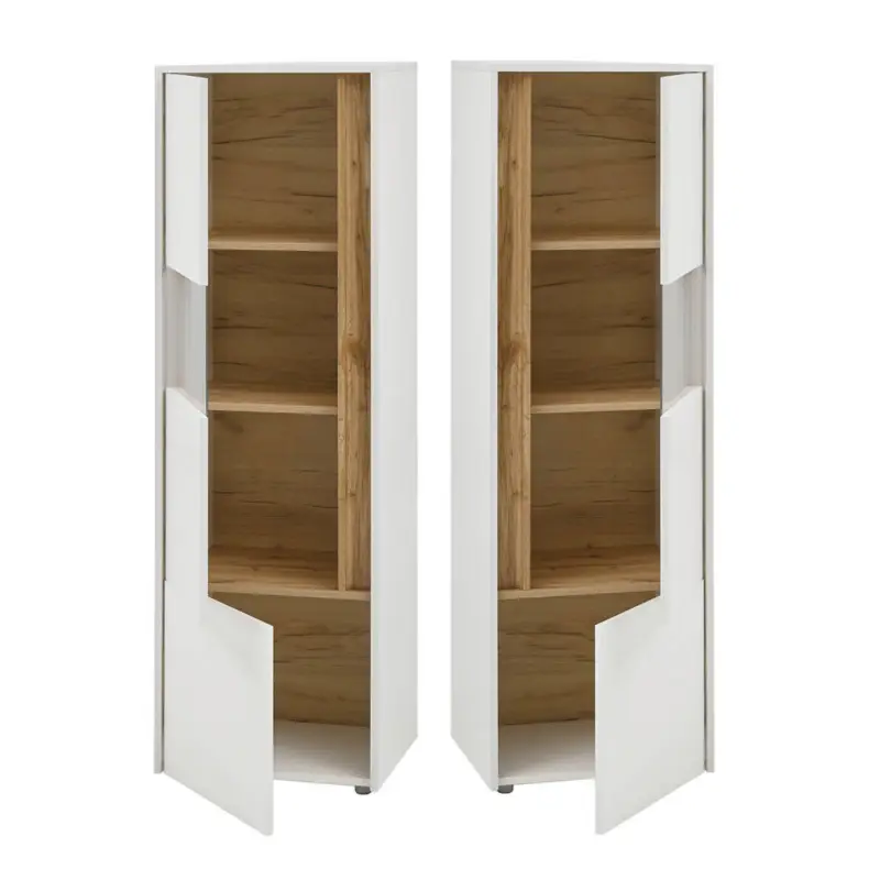 Schneller Versand Vitrinenschrank Esszimmer CRISP-61 in weiß mit Absetzungen in Wotan Eiche Nb., B/H/T: ca. 50/155/40 cm