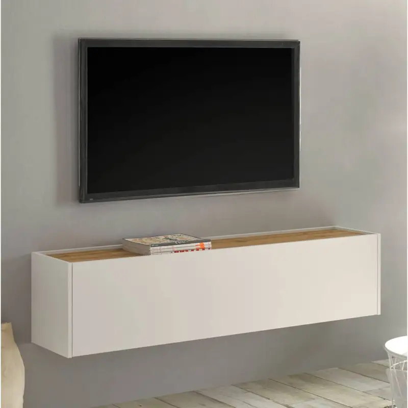 TV Hängeschrank Wohnbereich CRISP-61 in weiß mit Absetzungen in Wotan Eiche Nb., B/H/T: ca. 150/35/30 cm Preisreduziert