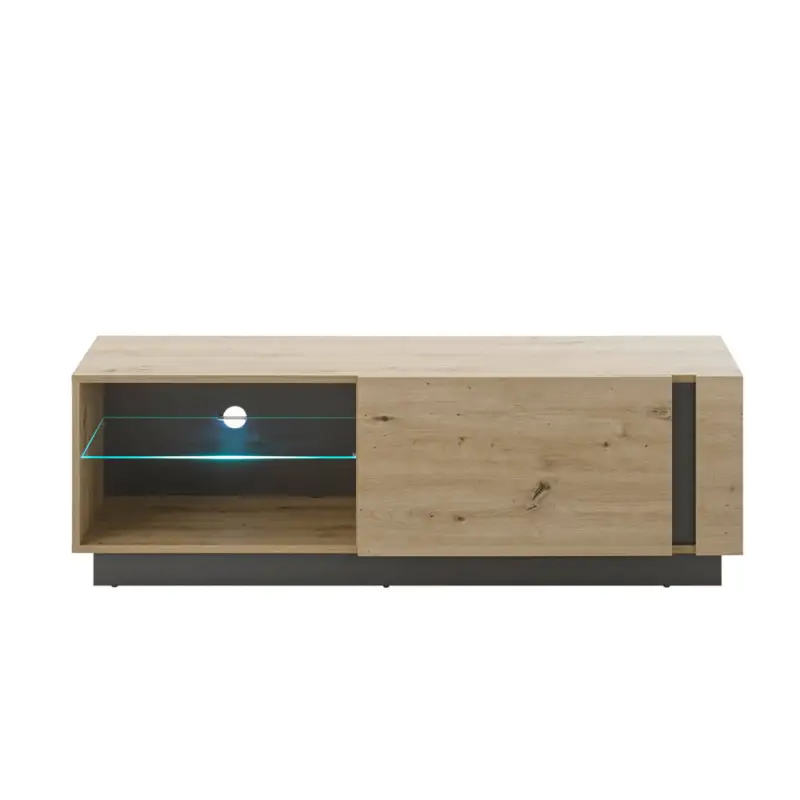 Neuheit TV Lowboard CARDIFF-61 in Eiche Artisan Nb. mit Absetzungen in Graphit grau inkl. LED-Beleuchtung, B/H/T: ca. 138/46/40 cm
