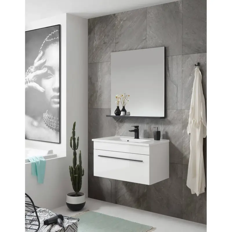Heißes Angebot Badezimmer Waschtisch Set CHARLESTON-61 in Hochglanz weiß, B/H/T: ca. 80/200/45 cm