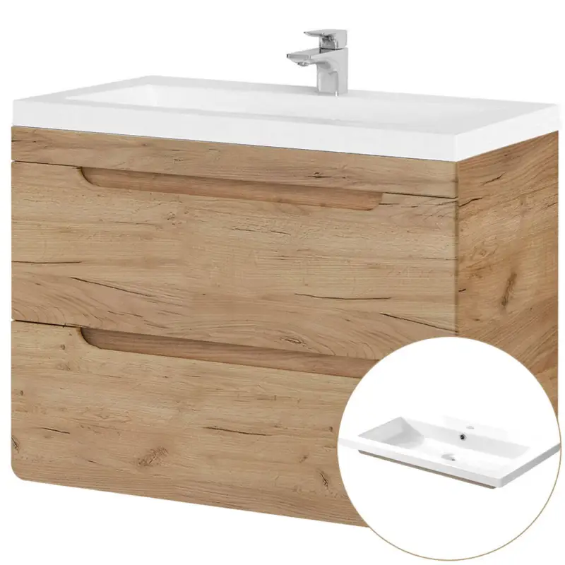 Waschtischunterschrank Set Wotan Eiche 81 cm LUTON-56-CRAFT Keramikbecken B/H/T ca. 81/63/46 cm Kracherpreis