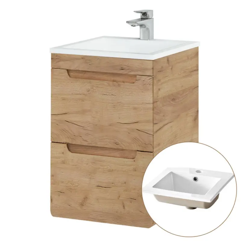 Schneller Versand Waschtisch 40 cm mit Keramikbecken LUTON-56-CRAFT Wotan Eiche Nb. B/H/T ca. 42/60,5/42 cm
