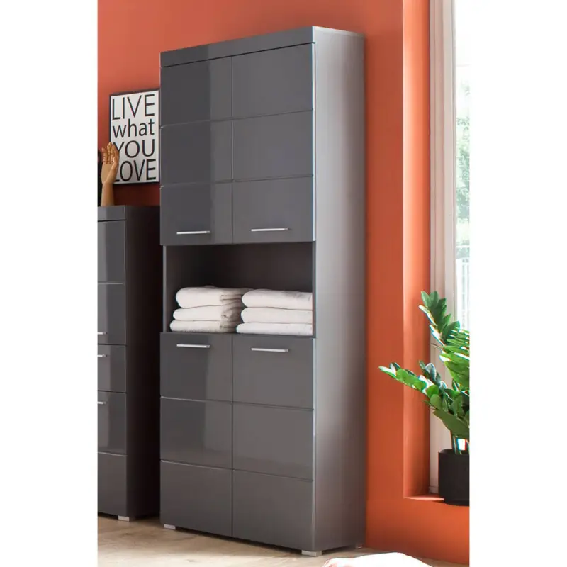 Expressversand Badezimmer Schrank ALTENA-19 in Grau Hochglanz, B/H/T: ca. 73/190/31 cm