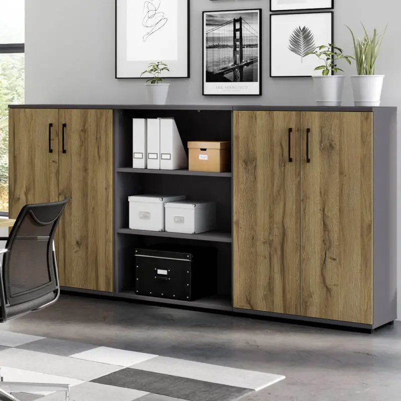 Büro Aktenschrank Kombination PRATO-01 in graphit mit Grandson Eiche Nb., B/H/T: ca. 240/123/40 cm Sofort Bestellen