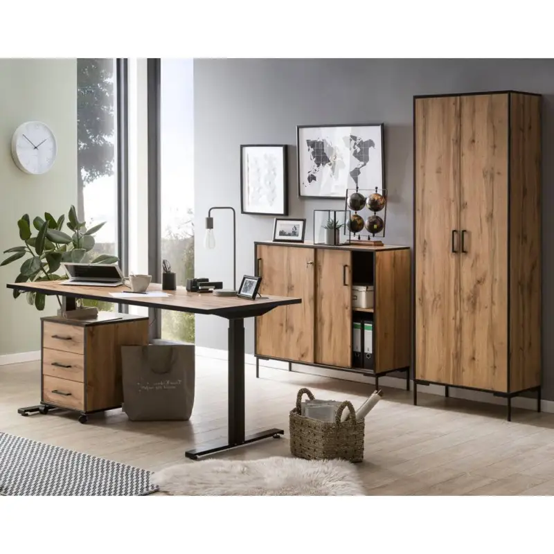 Zertifiziert Büro Komplett Set FALUN-80 in Eiche Landhaus Nb., B/H/T: ca. 180,3/194,2/41 cm