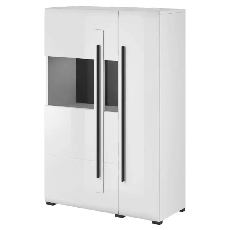 Jetzt Bestellen Highboard Vitrine weiß Hochglanz TURDA-83 modern mit Absetzungen in schwarz, B/H/T: ca. 90/136/39 cm