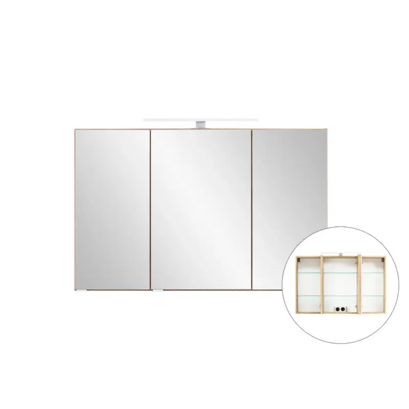 3D-Spiegelschrank 100 cm breit VIDAGO-03 in Wotan Eiche Nb. mit LED Beleuchtung, B/H/T: ca. 100/64/20 cm Markenware