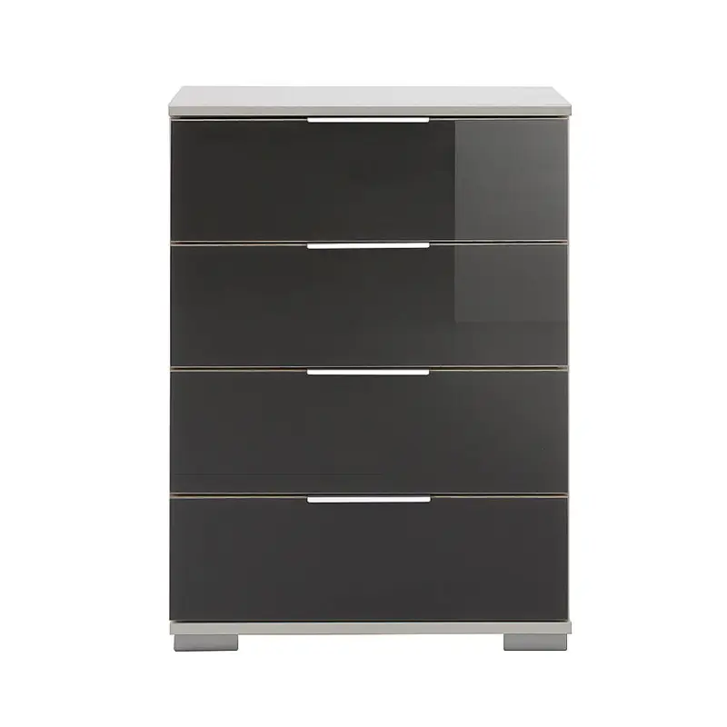 Schneller Versand Schlafzimmer Nachttisch Nachtschrank, auch für Boxspringbett geeignet, in weiß mit grauem Glas ELSTRA-43, B/H/T ca. 52/74/38 cm