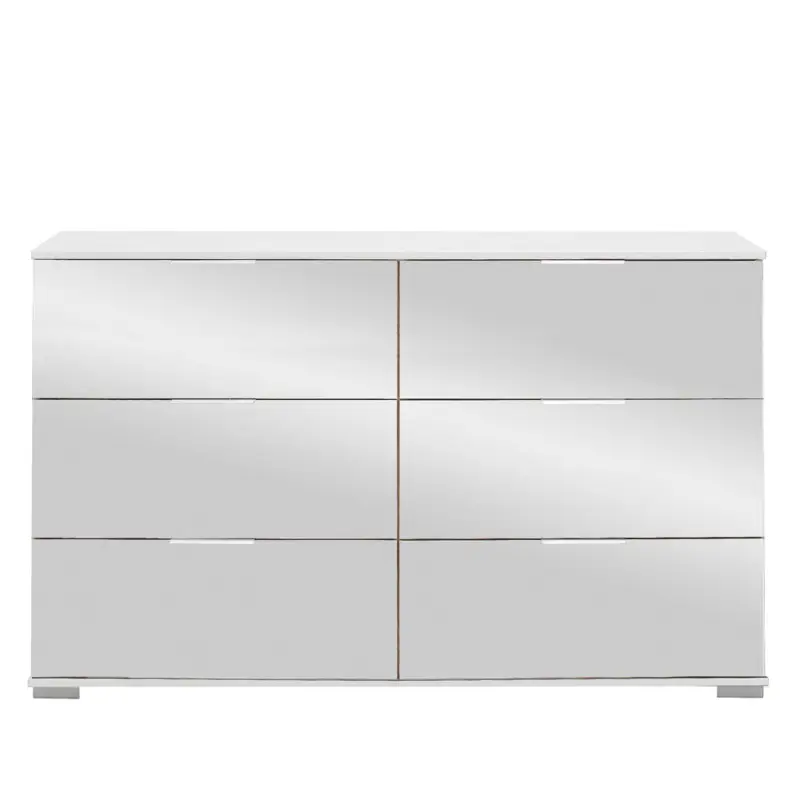 Zertifiziert Schlafzimmer Kommode mit 6 Schubladen in weiß mit Spiegelfront ELSTRA-43, B/H/T ca. 130/83/41 cm