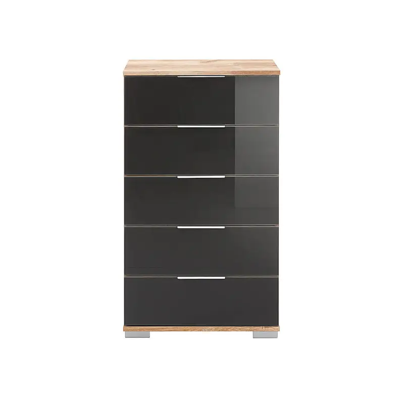 Schlafzimmer Schubkastenkommode in Plankeneiche Nb. mit grauem Glas ELSTRA-43, B/H/T ca. 49/102/41 cm Meistverkauft