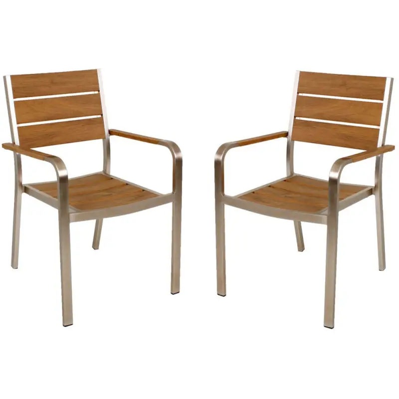 Abverkauf Stapelstuhl 2er Set Aluminium GARDA-120 in Teak-Optik, B/H/T: ca. 55/85/60 cm