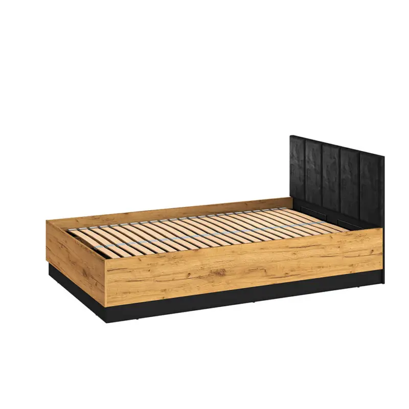 Bett 120x200cm mit aufklappbarem Bettkasten, schwarz mit Eiche, CASPER-131 Billig