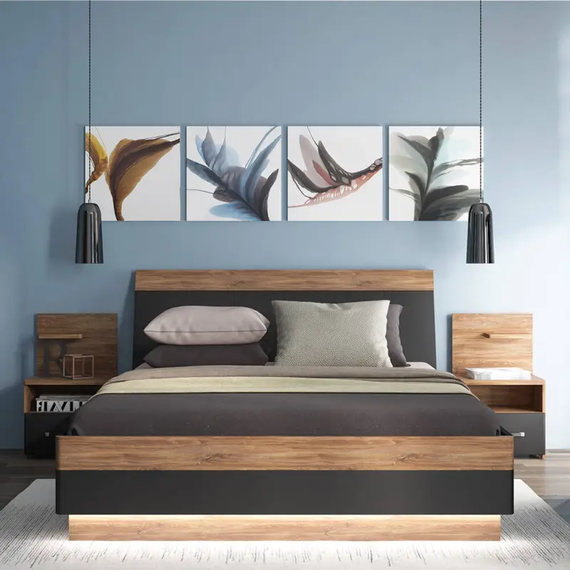 Schlafzimmer Set 3-teilig MANAGUA-129 mit Bett 160x200 in Eiche mit schwarz matt Schneller Versand