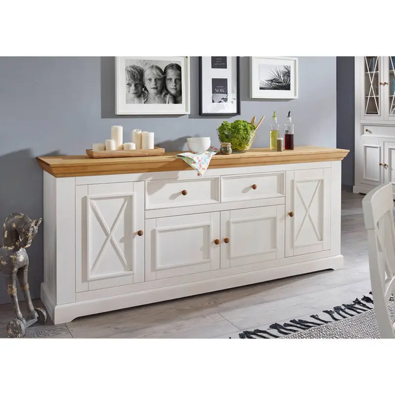 Abverkauf Sideboard in Kiefer weiß mit Eiche, WARNA-69