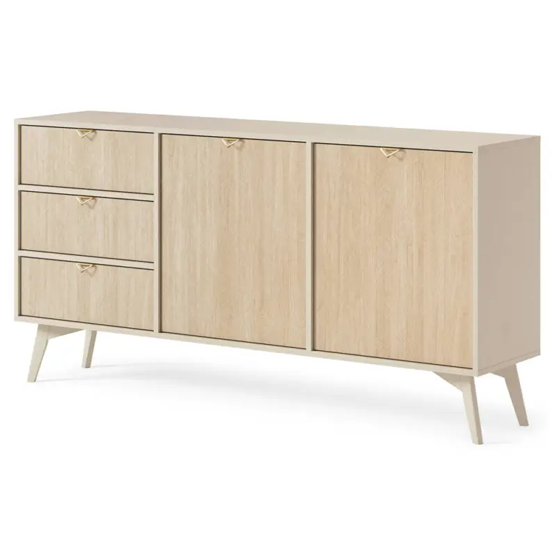Abverkauf Sideboard 158cm in beige, Front mit Fischgrätenmuster, FAREHAM-160