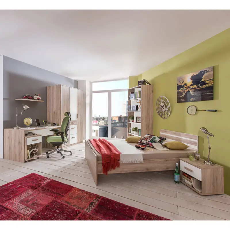Neue Kollektion Jugendzimmer Set 7-teilig mit 90x200 cm Bett in Eiche mit weiß CANTON-43