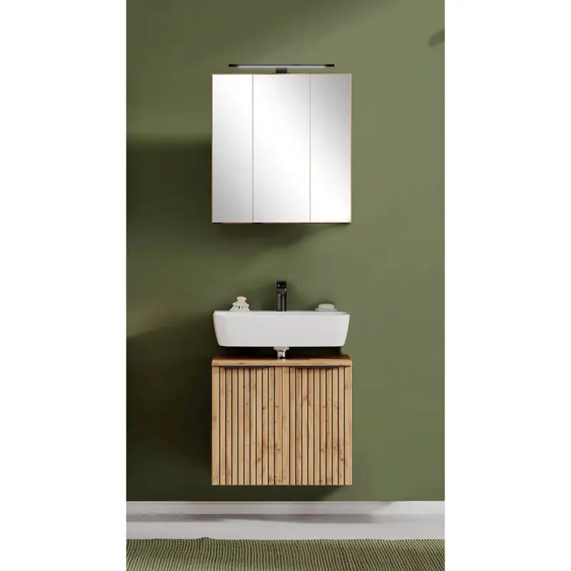 Waschplatz Set 60cm, 2-teilig, Eiche mit gestreifter Front, LIVINGSTON-03 Garantierte Lieferung