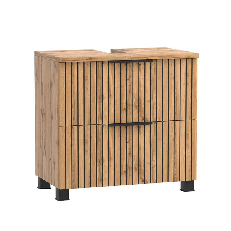 Geprüft Waschbeckenunterschrank 60cm, Eiche mit gestreifter Front, LIVINGSTON-03