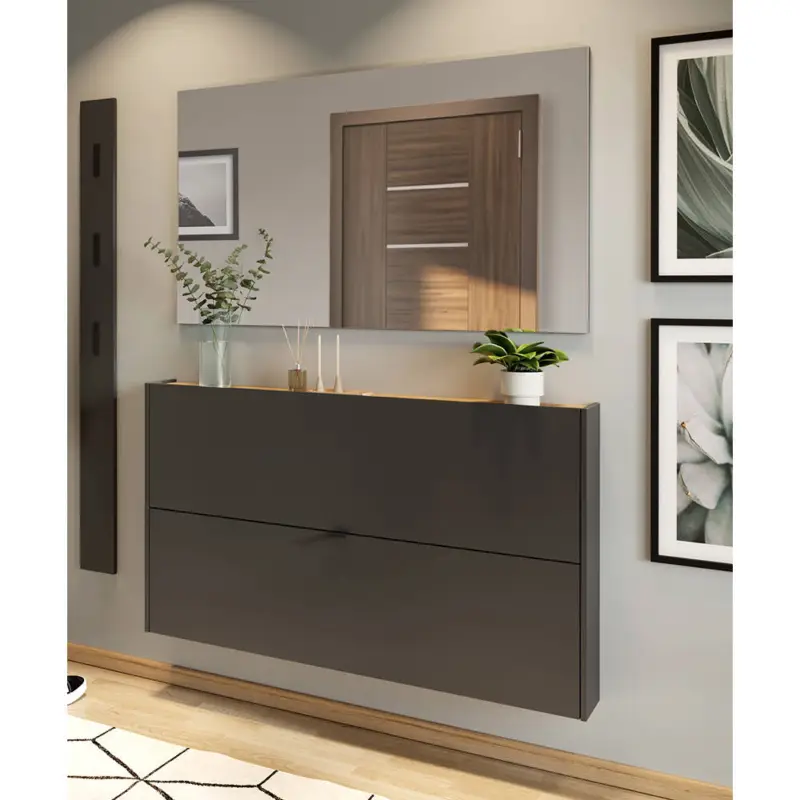 Abverkauf Garderobe Flurgarderobe schmal in grau mit Eiche ABERDEEN-01 modern 3-teilig mit 1 Garderobenpaneel