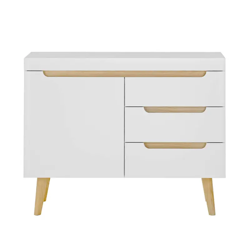 Wohnzimmer Sideboard, 107cm in Weiß Matt mit Eiche STOCKTON-61 Ausverkauf