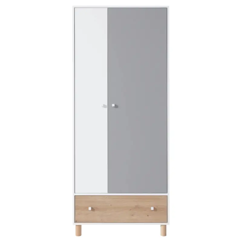 Zertifiziert Kleiderschrank 80cm in weiß mit Eiche und grau FAIRFAX-133