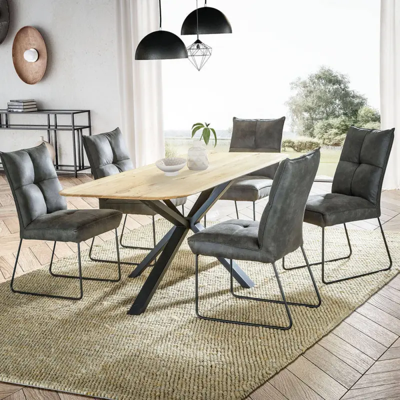 Neue Kollektion Esstisch 200x100cm mit runder Kante, Wildeiche massiv geölt, Metallfußgestell, TISDALE-69