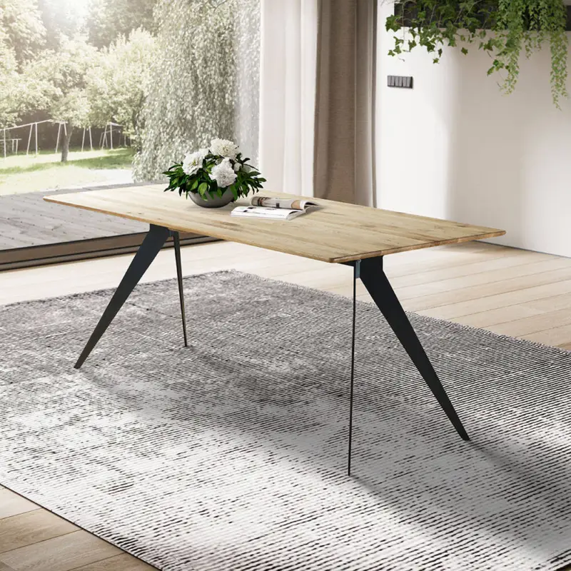 Esstisch 180x90cm mit abgerundeter Kante, Wildeiche massiv geölt, Metallfußgestell, TISDALE-69 Kracherpreis